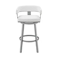 HomeRoots 30 White And Gray Faux Leather And Iron Swivel Low Back Bar Height Bar Chair