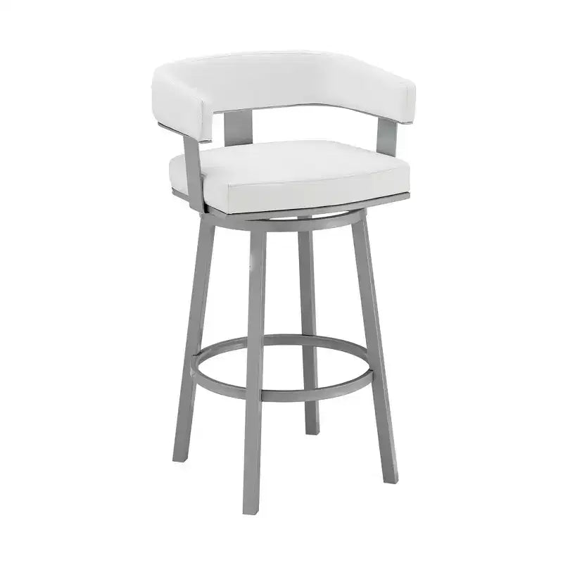 HomeRoots Chaise de bar pivotante à dossier bas en similicuir et fer gris et blanc 30