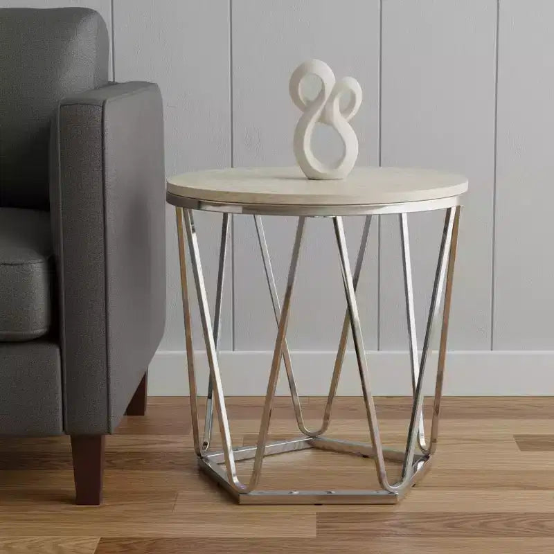 Table d'appoint ronde HomeRoots 23 en bois manufacturé et fer argenté