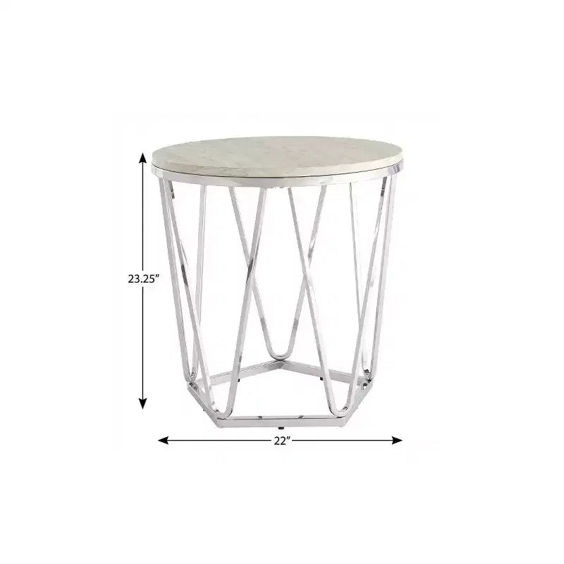Table d'appoint ronde HomeRoots 23 en bois manufacturé et fer argenté