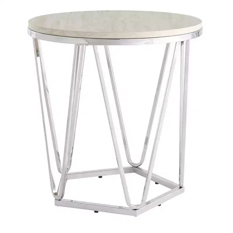 Table d'appoint ronde HomeRoots 23 en bois manufacturé et fer argenté