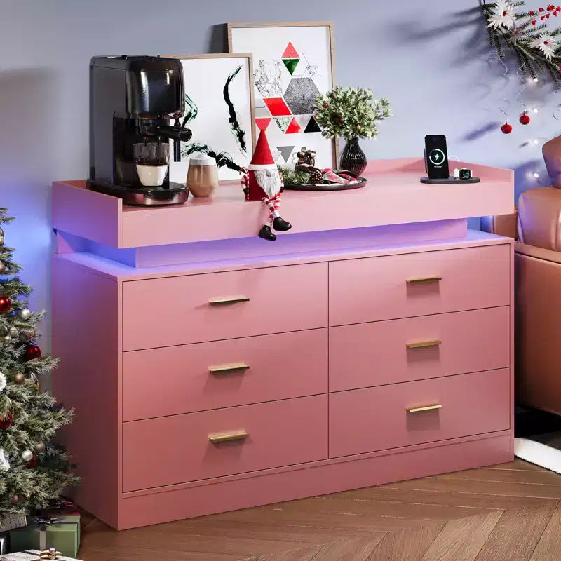 Meuble TV, Meuble bar à café avec plateau flottant, Buffet moderne 6 tiroirs pour la maison, le salon
