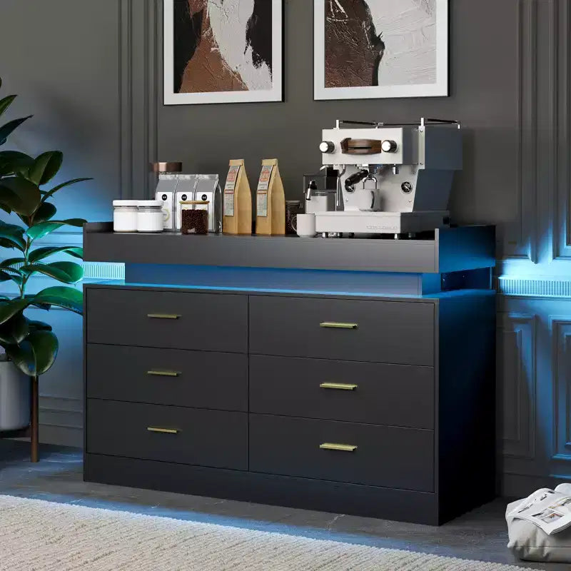 Meuble TV, Meuble bar à café avec plateau flottant, Buffet moderne 6 tiroirs pour la maison, le salon