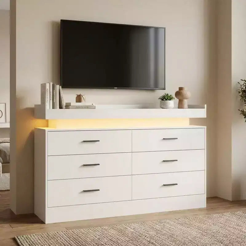 Meuble TV, Meuble bar à café avec plateau flottant, Buffet moderne 6 tiroirs pour la maison, le salon