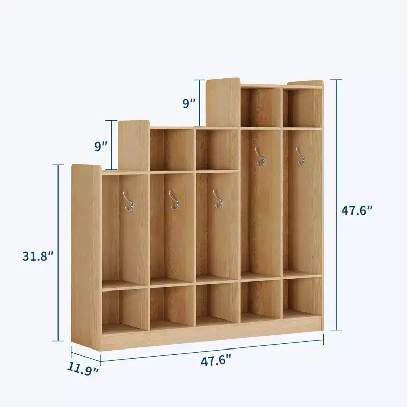 Organisateur de rangement casier, vestiaire de classe à 5 sections avec 9 casiers et 10 crochets