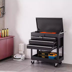 Dessertes à outils roulantes à 4 tiroirs, avec serrure, revêtement poudré, tiroirs à plusieurs niveaux, organisateur de boîte à outils à plusieurs niveaux, étagères et rangement mobile
