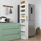 VIYET 71H Étagère de rangement coulissante multifonctionnelle à 7 niveaux, étagère ouverte unilatérale, organisateur pour cuisine, salon et espaces étroits, blanche