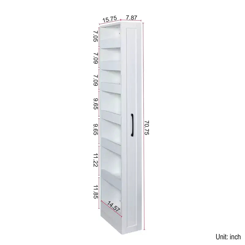 VIYET 71H Étagère de rangement coulissante multifonctionnelle à 7 niveaux, étagère ouverte unilatérale, organisateur pour cuisine, salon et espaces étroits, blanche