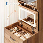 Coiffeuse 3-en-1, ensemble coiffeuse compact, table de toilette, miroir de coiffeuse de chevet, boîte à bijoux, chaise dissimulée rembourrée