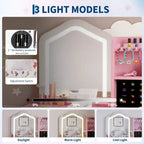 Coiffeuse pour enfants avec miroir lumineux, coiffeuse et tabouret pour petites filles, ensemble de table de maquillage pour tout-petits et ensemble de jeu de maquillage pour les filles de 3 à 8 ans