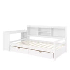 Cadre de lit de repos d'angle double Whisen avec tiroirs de rangement, bureau et bibliothèque