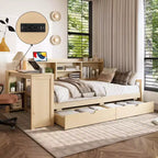 Cadre de lit de repos d'angle double Whisen avec tiroirs de rangement, bureau et bibliothèque
