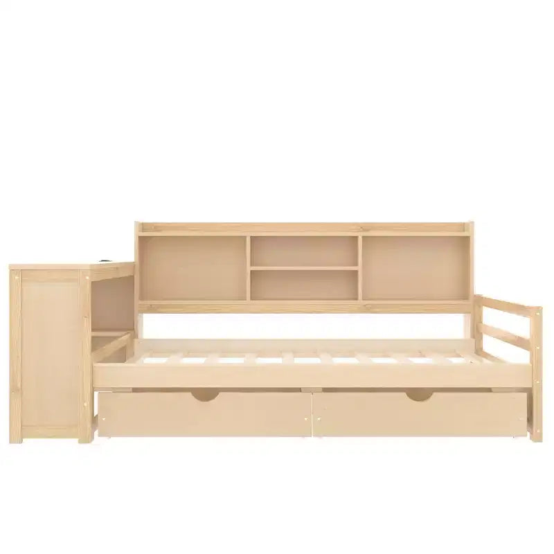 Cadre de lit de repos d'angle double Whisen avec tiroirs de rangement, bureau et bibliothèque