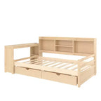 Cadre de lit de repos d'angle double Whisen avec tiroirs de rangement, bureau et bibliothèque
