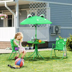 Ensemble table et chaises pliantes pour enfants, table de pique-nique avec motif grenouille, parasol amovible et réglable en hauteur pour jardin, cour, vert