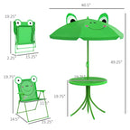 Ensemble table et chaises pliantes pour enfants, table de pique-nique avec motif grenouille, parasol amovible et réglable en hauteur pour jardin, cour, vert