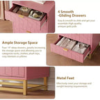 Commode, commode rose en bois à 4 tiroirs avec poignées dorées, rangement moderne