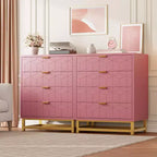 Commode, commode rose en bois à 4 tiroirs avec poignées dorées, rangement moderne