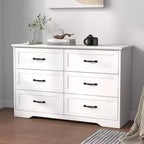 Commode en bois à 6 tiroirs avec poignées métalliques, organisateur de commode de rangement moderne de style fermier pour chambre à coucher et salon