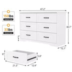 Commode en bois à 6 tiroirs avec poignées métalliques, organisateur de commode de rangement moderne de style fermier pour chambre à coucher et salon
