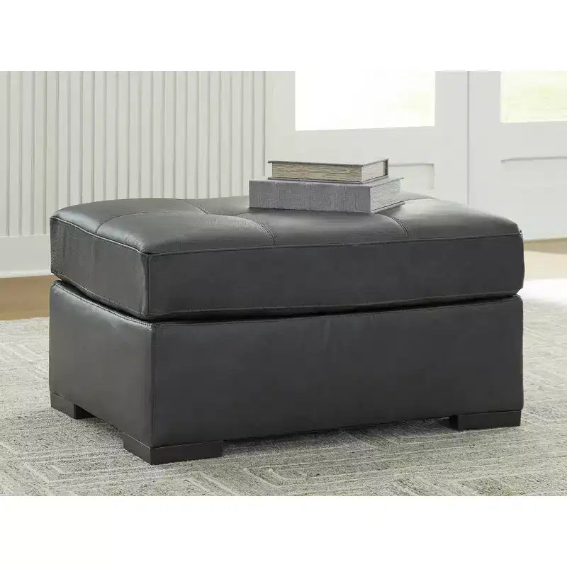 Signature Design by Ashley Brindley Pier Pouf ottoman surdimensionné, coussin en cuir pleine fleur, noir fumé
