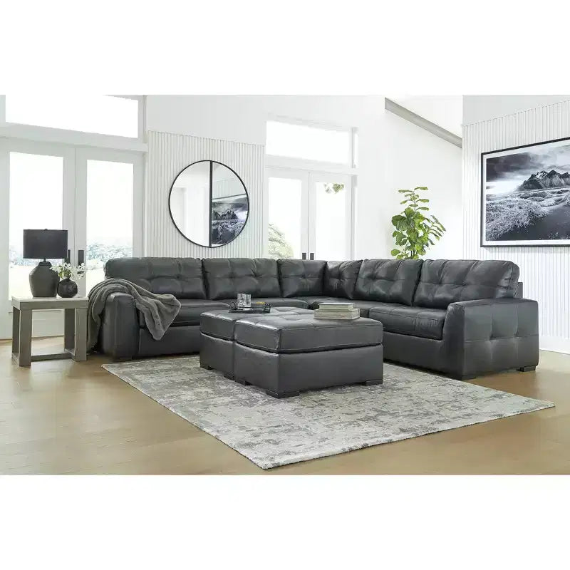 Signature Design by Ashley Brindley Pier Pouf ottoman surdimensionné, coussin en cuir pleine fleur, noir fumé