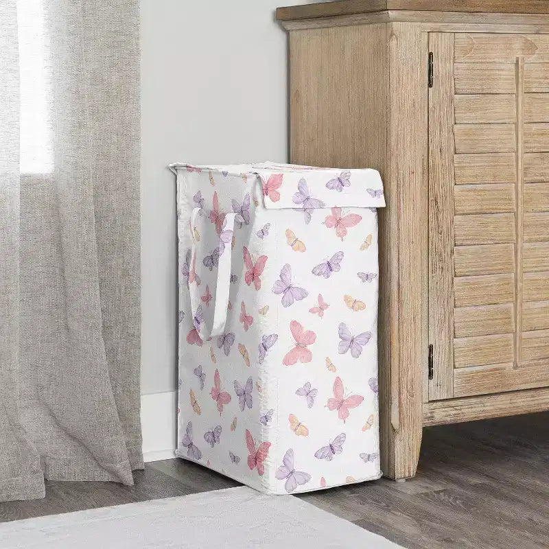 Panier à linge pliable pour fille Sweet Jojo Designs avec poignées papillon rose et violet