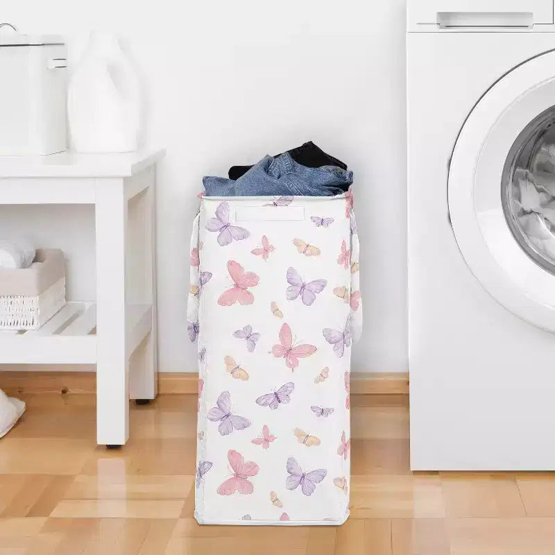 Panier à linge pliable pour fille Sweet Jojo Designs avec poignées papillon rose et violet