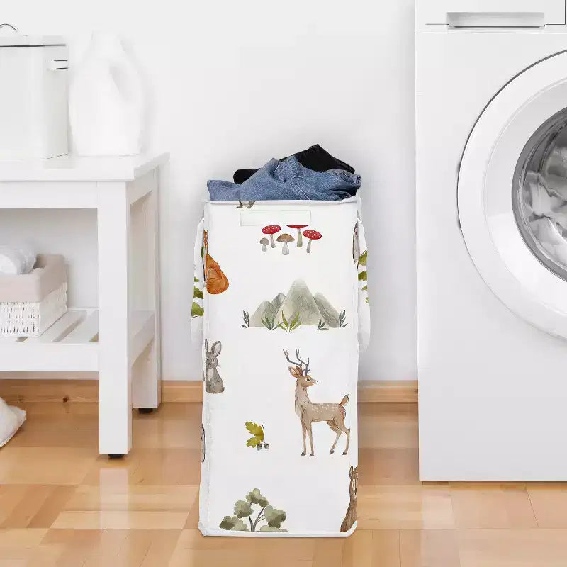 Panier à Linge Pliable Sweet Jojo Designs, Garçon, Fille, Unisexe/Neutre, avec Poignées, Animaux de la Forêt Aquarelles, Vert, Marron et Rouge