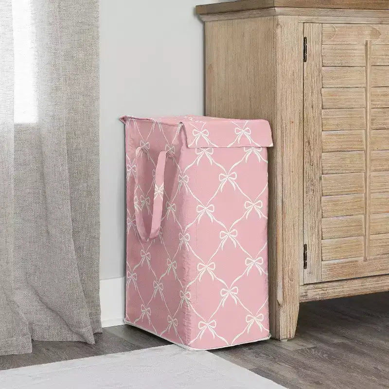 Panier à linge pliable pour fille Sweet Jojo Designs avec poignées Ballerine et nœuds de ballet rose et blanc