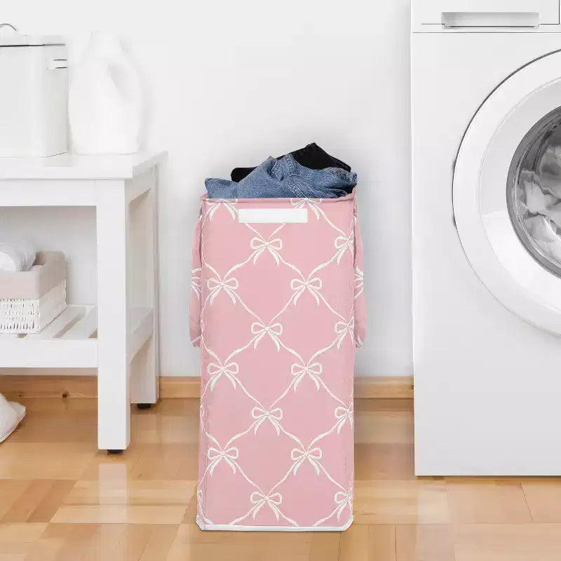Panier à linge pliable pour fille Sweet Jojo Designs avec poignées Ballerine et nœuds de ballet rose et blanc