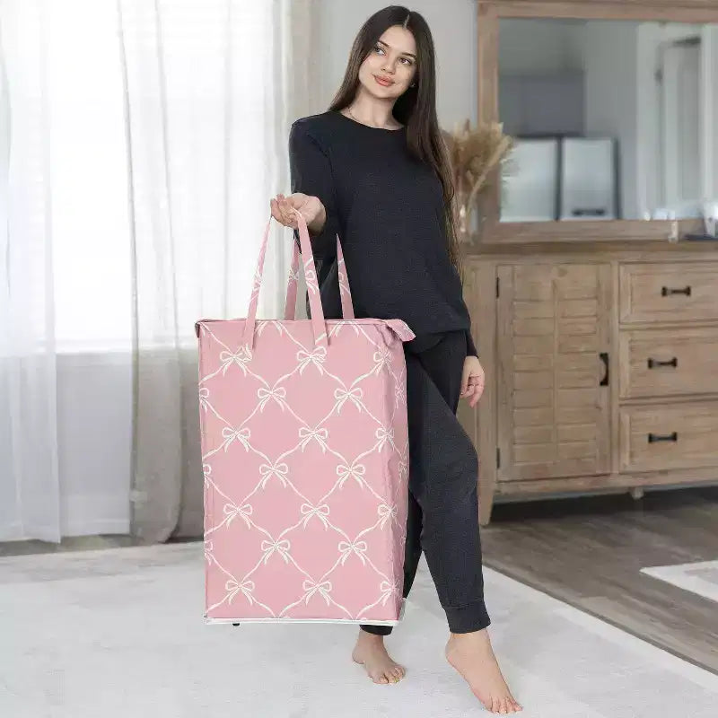 Panier à linge pliable pour fille Sweet Jojo Designs avec poignées Ballerine et nœuds de ballet rose et blanc