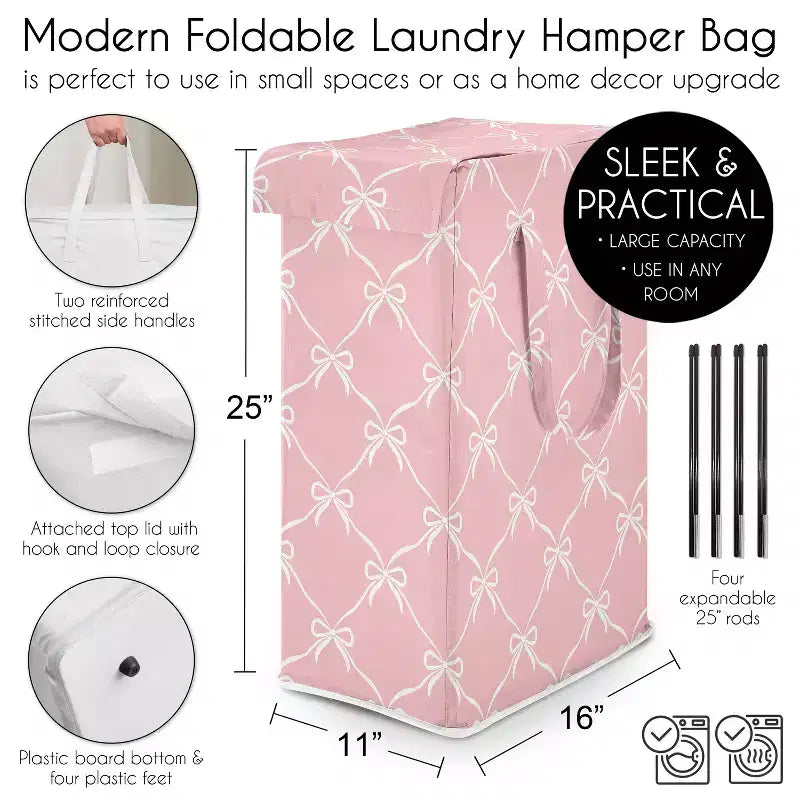 Panier à linge pliable pour fille Sweet Jojo Designs avec poignées Ballerine et nœuds de ballet rose et blanc