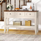 Table console 47" avec tiroirs, table d'entrée rustique de style ferme avec étagère inférieure et pieds en bois massif pour entrée, salon, vestibule, hall d'accueil