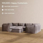 Canapé d'angle en U modulaire et lavable 6 places Anabei + Pouf | Assise Memorix+ et coussin profilé