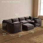 Canapé d'angle en U modulaire et lavable 6 places Anabei + Pouf | Assise Memorix+ et coussin profilé