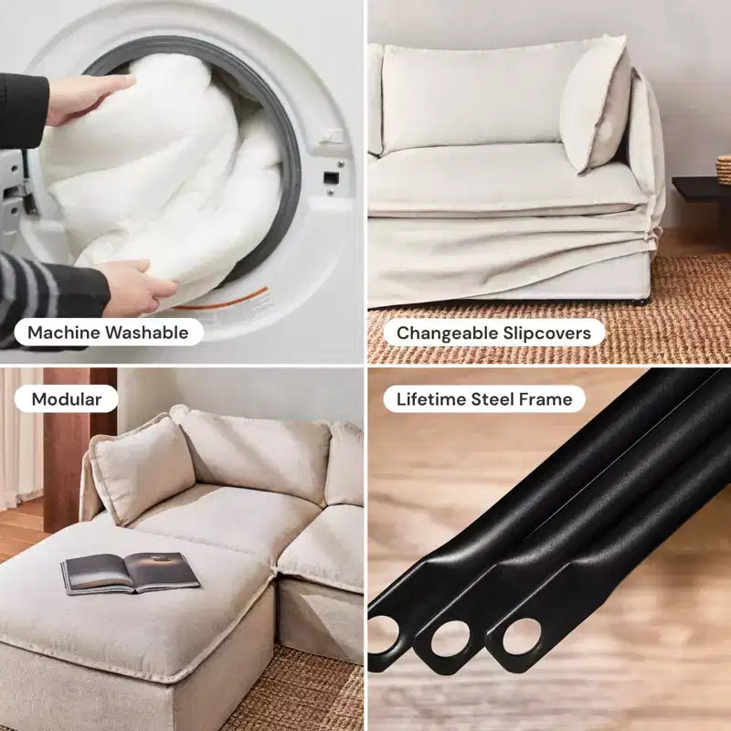 Canapé d'angle en U modulaire et lavable 6 places Anabei + Pouf | Assise Memorix+ et coussin profilé