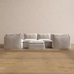 Canapé d'angle en U modulaire et lavable 6 places Anabei + Pouf | Assise Memorix+ et coussin profilé