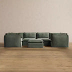 Canapé d'angle en U modulaire et lavable 6 places Anabei + Pouf | Assise Memorix+ et coussin profilé