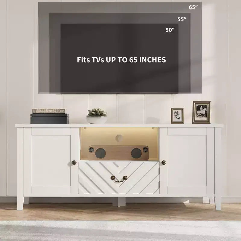 Meuble TV avec lumières LED, meuble TV avec 2 rangements et 1 tiroir pour salle de jeux, long meuble TV pour téléviseur 65 pouces