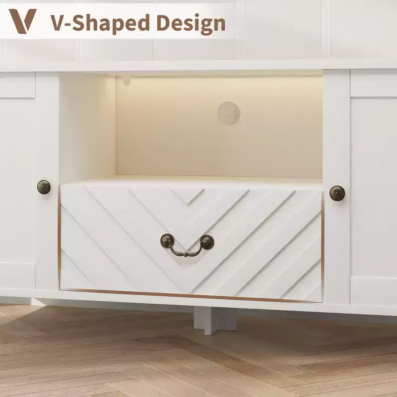 Meuble TV avec lumières LED, meuble TV avec 2 rangements et 1 tiroir pour salle de jeux, long meuble TV pour téléviseur 65 pouces