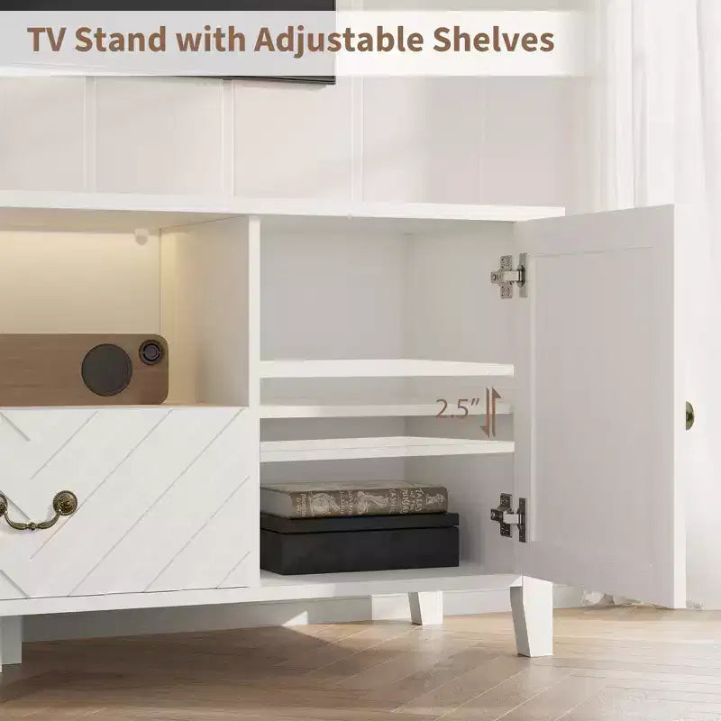 Meuble TV avec lumières LED, meuble TV avec 2 rangements et 1 tiroir pour salle de jeux, long meuble TV pour téléviseur 65 pouces
