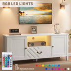 Meuble TV avec lumières LED, meuble TV avec 2 rangements et 1 tiroir pour salle de jeux, long meuble TV pour téléviseur 65 pouces