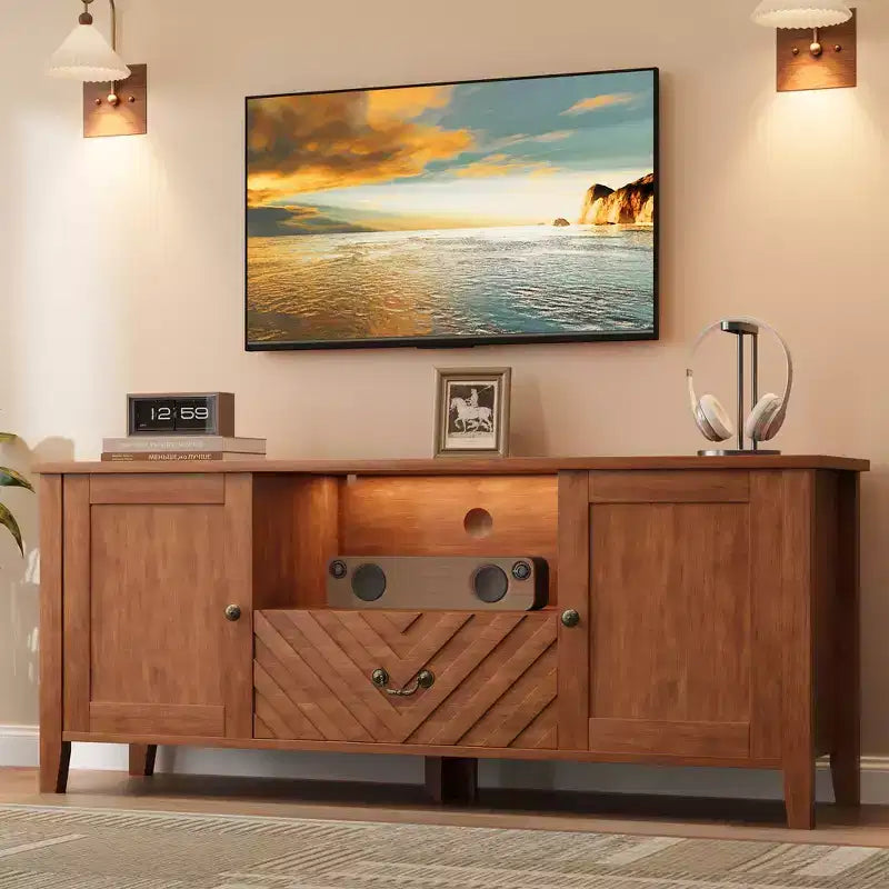 Meuble TV avec lumières LED, meuble TV avec 2 rangements et 1 tiroir pour salle de jeux, long meuble TV pour téléviseur 65 pouces