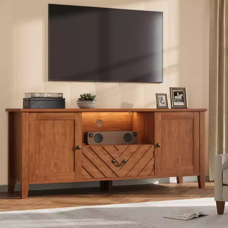 Meuble TV avec lumières LED, meuble TV avec 2 rangements et 1 tiroir pour salle de jeux, long meuble TV pour téléviseur 65 pouces