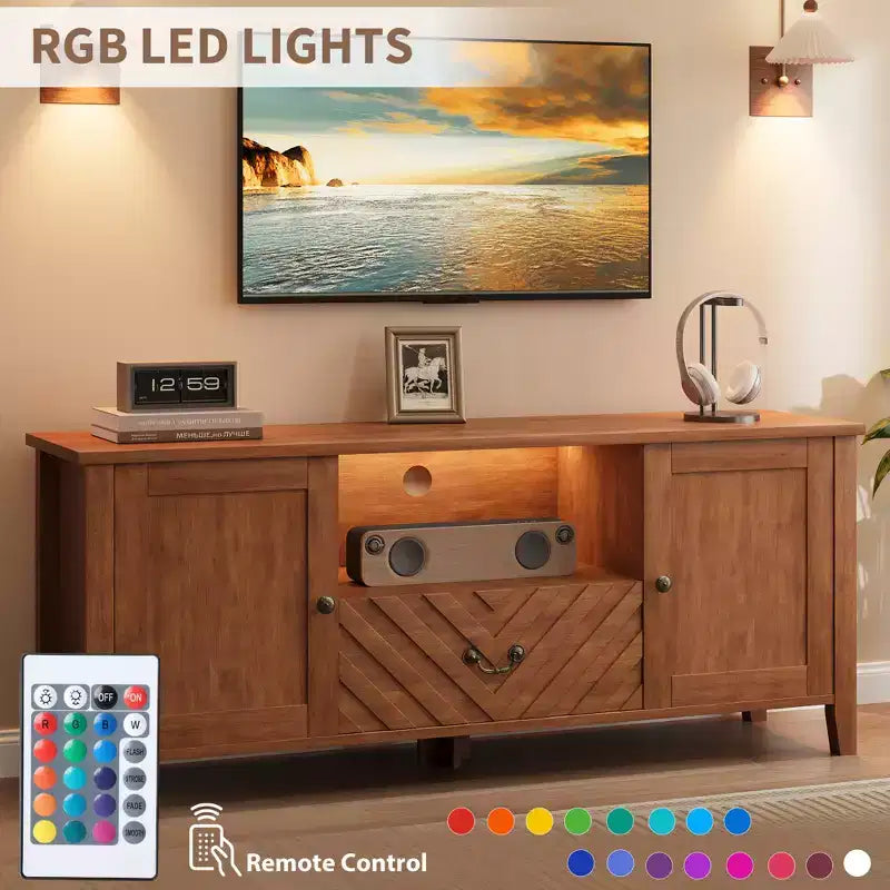Meuble TV avec lumières LED, meuble TV avec 2 rangements et 1 tiroir pour salle de jeux, long meuble TV pour téléviseur 65 pouces