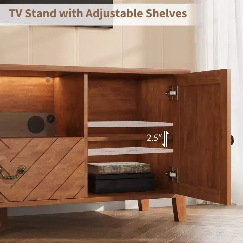 Meuble TV avec lumières LED, meuble TV avec 2 rangements et 1 tiroir pour salle de jeux, long meuble TV pour téléviseur 65 pouces