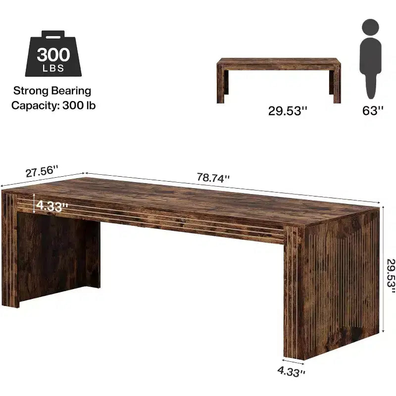 Lantine - Grand bureau de 200 cm, double bureau pour deux personnes pour bureau à domicile, longue table d'écriture en bois pour bureau, marron vintage