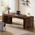 Lantine - Grand bureau de 200 cm, double bureau pour deux personnes pour bureau à domicile, longue table d'écriture en bois pour bureau, marron vintage