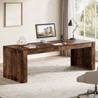 Lantine - Grand bureau de 200 cm, double bureau pour deux personnes pour bureau à domicile, longue table d'écriture en bois pour bureau, marron vintage